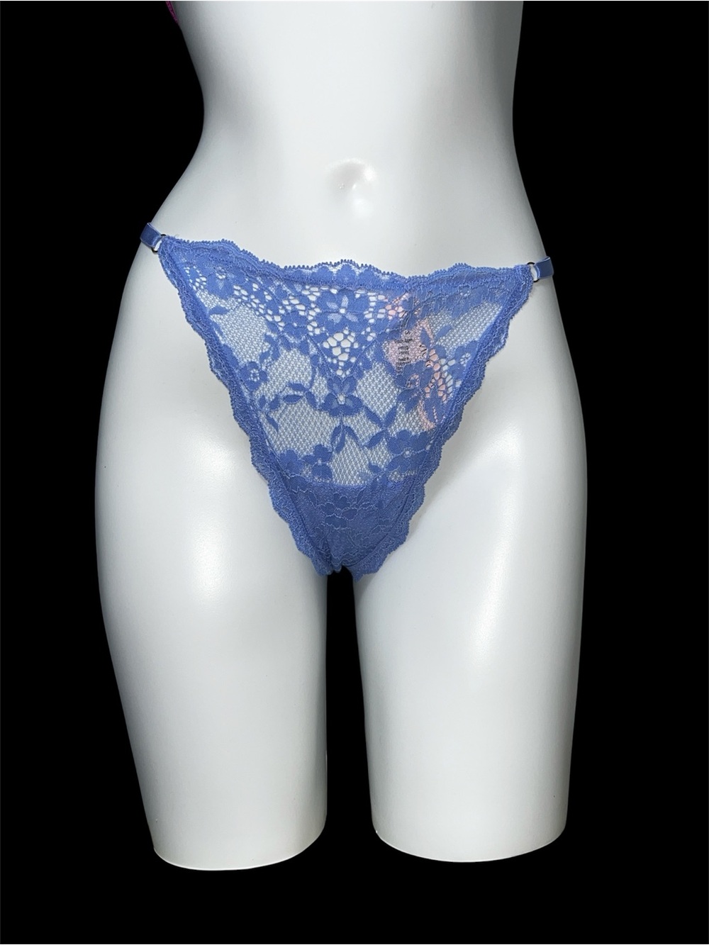 Victoria's Secret Periwinkle blue Floral Lace Thong size XL